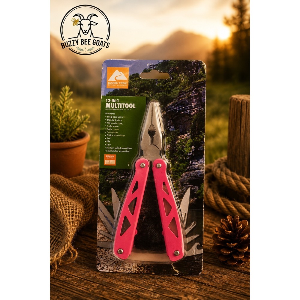 OZARK TRAIL 12 IN 1 MULTI TOOL PINK HANDLE STAINLESS STEEL W SHEATH NEW